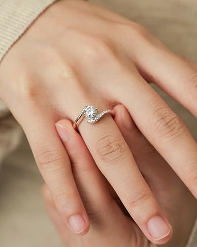 AGVANA 'Radiant Embrace' 0.3-1.0 Carat Lab Grown Diamond Ring in Sterling Silver (0.4-1.1 Ct. Tw.) Engagement Anniversary Wedding Ring for Women (D-E Color, VS Clarity)2