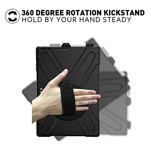 ZenRich Case for Surface Pro 7 Plus/ 7/6/ 5/4/ LTE with Pencil Holder, 360 Rotatable Stand, Hand Strap and Shoulder Belt - Heavy Duty Shockproof Full Body Protection Case - Black