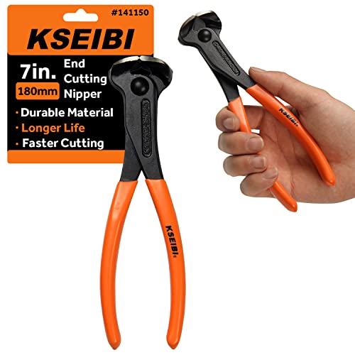 KSEIBI 141150 End Cutting Pliers 7 Inch Grip Handle Black Finish Chrome Vanadium Steel Carpenter Pincer, Nippers Tool, Cat Paw, Nail Remover, Rivet Cutting Pliers, Steel Wire Cutter Construction Tool