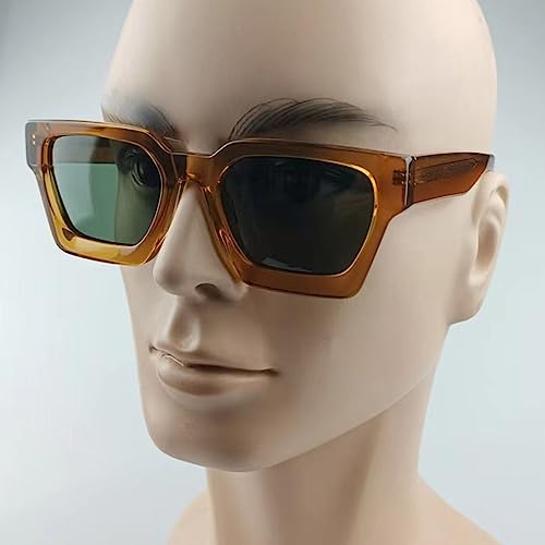 Image of Retro Fashion Thick Acetate Polarized Sunglasses Trendy Square Men Womens Black Grey Shades Vintage