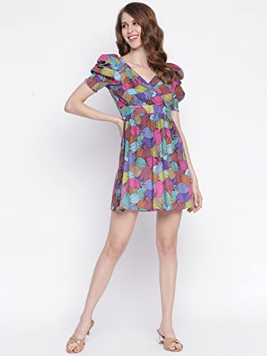 Image of IQRAAR Womens Rayon Printed Fit & Flared One Piece Dress