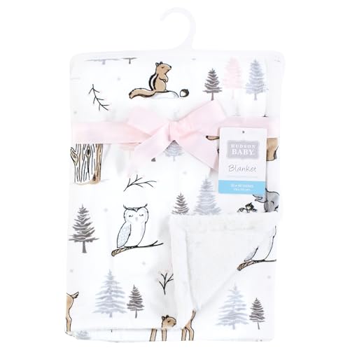 Image of Hudson Baby Unisex Baby Plush Blanket with Furry Binding and Back, Winter Forest, One Size