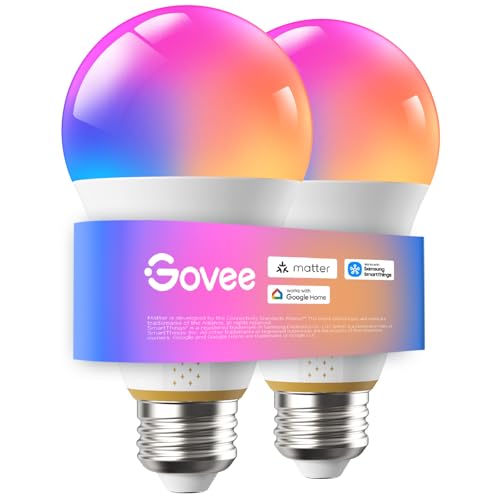 Image of Govee 1600LM Smart Light Bulbs, A21 100W RGBWW CRI 90, E26 Base, 2-Pack | A21 LED Bulbs for Living Room, Color Changing Light Bulbs Compatible with Matter, Alexa & SmartThings, CRI 90, 2.4GHz Only
