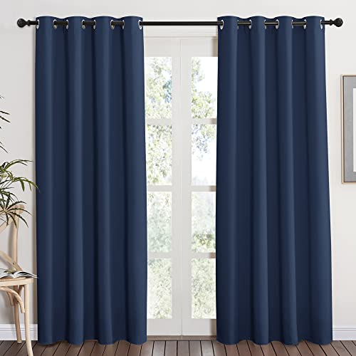 NICETOWN Blackout Curtain Panel - Light Blocking Room Darkening Drape/Drapery for Nursery Room, Ring Top, Navy, 52 inches Wide by 84 inches Long, 1 PC