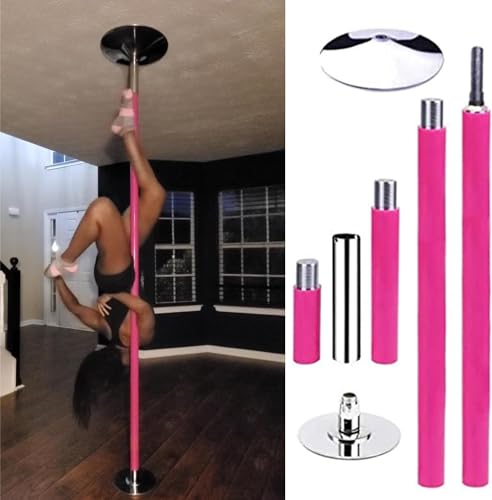 Poste de danza Polo de danza de silicona rosa/negro para apartamentos en casa, poste de altura ajustable para techos de 2,7 m, 2,8 m, 3 m, 3,3 m de altura giratoria o estática(S
