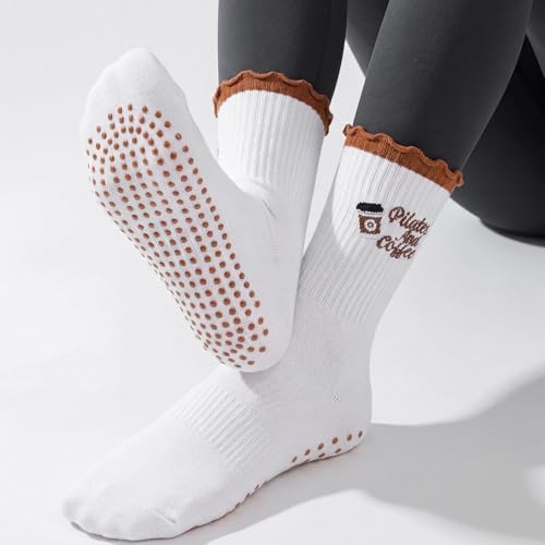 Image of Jeyiour Summer Cute Pilates Socks Women Bow Nonslip Ruffle Yoga Socks with Grip Barre Pilates Gift for Work Dance Fitness