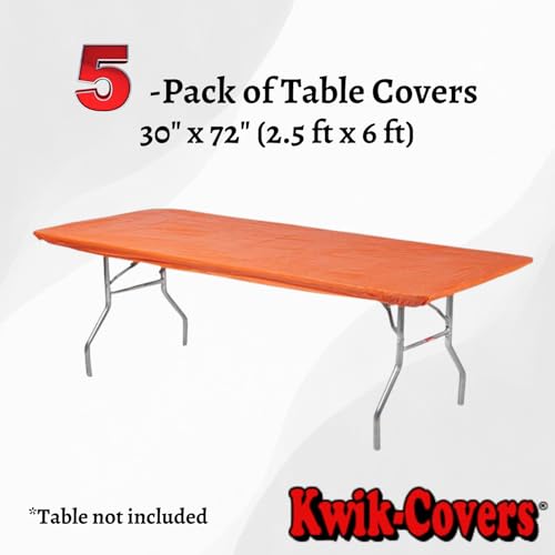 Image of Kwik-Covers 6' Rectangle Plastic Table Covers 30 inch x 72 inch, Bundle of 5 (Orange)