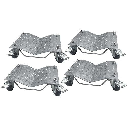 Image of Set of 4 Car Tire Wheel Dolly Furniture Lifters - Heavy Duty Under Vehicle Tire Skates Motorcycle Jack and Moving Dollies with Wheels 6000lbs Capacity Black (Silver, 4 Dollies)