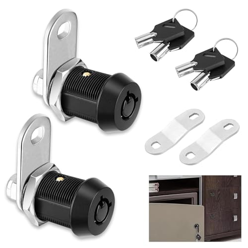 Image of 2 PCS Automobile Tubular Cam Lock, 7 /8 inch CM1923-BK 42 Straight + 50 Bend RV Compartment Storage Lock Accessories, Metal Pin Tumbler Lock with Key, Universal for Most Cars (Black)