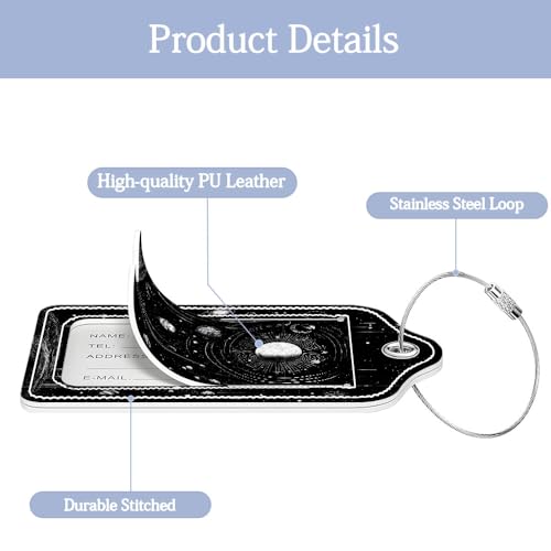 2 Pcs Luggage Tag for Suitcase, Sun Black Planet Unique Leather Suitcase Tags with Full Privacy Cover Stainless Steel Loop for Women Men Travel Baggage Bag Backpack4