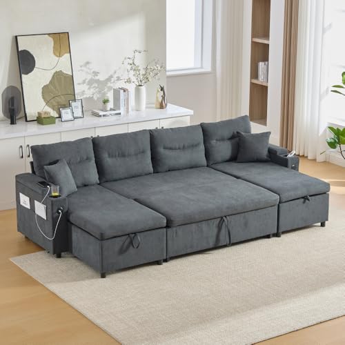【Divano letto matrimoniale con contenitore】: Due spaziose chaise longue offrono un comfort ottimale e uno spazio nascosto sotto la seduta per riporre cuscini, coperte o altri oggetti.