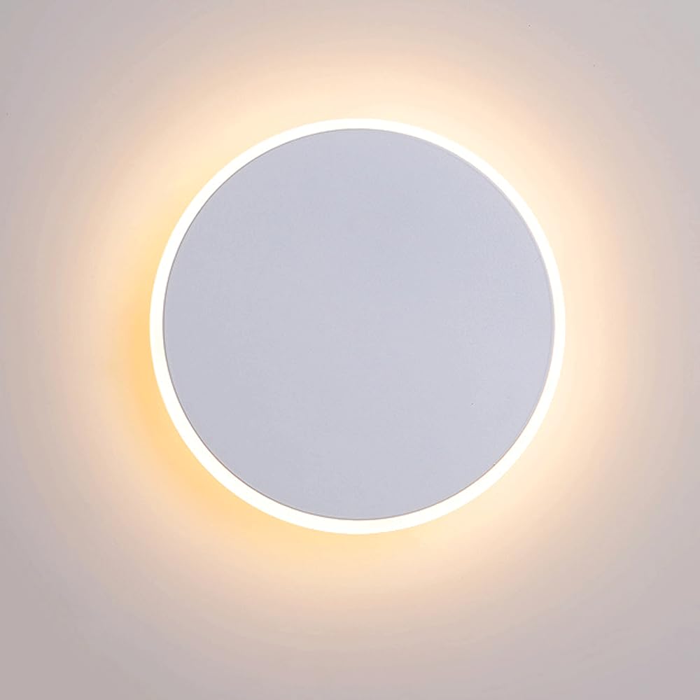 RXPVUXE Modern Home Decor Wall Sconce Lighting Round LED Wall Mount Lamp Circular Metal Hardwired Wall Light, 3000K Warm White Hallway Stairs Bedside Wall Sconces, Dia-20cm/dia-30cm
