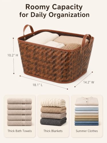 Image of BROWNLILY Oversized Storage Baskets Laundry Hampers with Structured Frame & Supported Bottom, Extra Large Closet Bins for Shelves Blankets Car Bedroom Bathroom Organizers (Pack of 4, Brown)