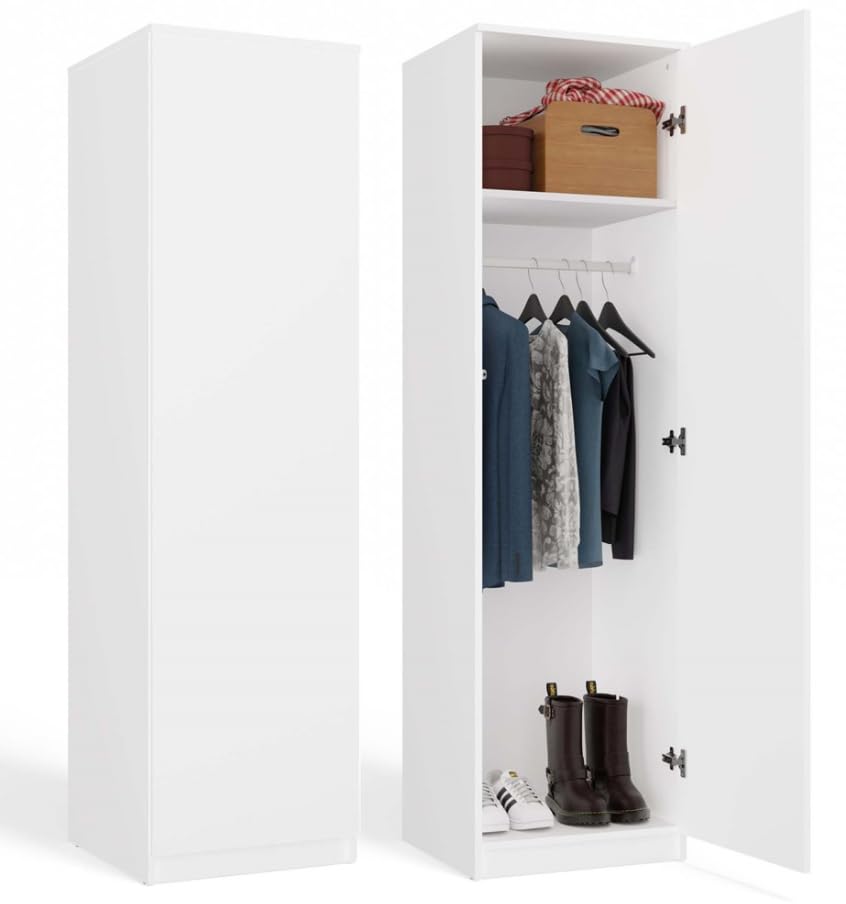 BDW SD-50 - Armadio 50 x 50 x 180 cm, 4 ripiani, ideale per una camera da letto, corridoio, cameretta dei bambini o ufficio, appendiabiti (bianco)