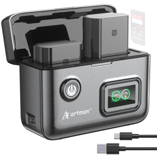 Artman NP-FZ100 Battery 2600mAh 2-Pack and Dual LCD USB-C Charger for Sony ZV-E10II A9III FX3 FX30 ZV-E1 A1 A6600 A6700 A7III A7IV A7C A7CII A7CR A7RIII A7RIV A7RV A7SIII A9 A9II Smart Percent Display