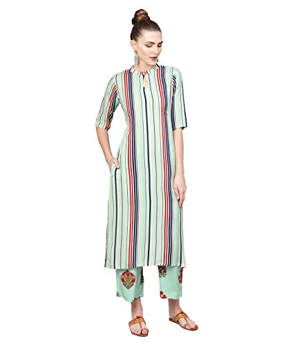 Image of Libas Gerua Womens Printed Viscose Straight Kurta With Palazzos | daily wear suit