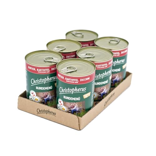 Christopherus Hundemenü, Mit Rentier, Kartoffel, Zucchini, Vollnahrung für Erwachsene Hunde, Nassfutter, 6 x 400 g