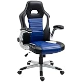 HOMCOM Racing Gaming Chair PU Leather Office Chair Executive Computer Desk Chair with Adjustable Height, Flip Up Armrest, Swivel Wheels, Blue
