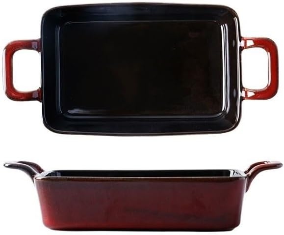 Lasagna Pans 600ML Ceramic Double Ear Baking Pan Vintage Kiln Change Restaurant Household Vegetable Plate Baking Cheese Baking Rice Plate Lasagne Dish(Gris)