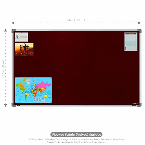Image of Scholar Art Metis 3x5 Feet Fabric Pin-up Board for Home, Office & School | High Strength Velvet Cloth + High Density Soft Board for Pinning Photos, Sticky Notes & Reminders (Maroon)