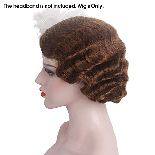 REEWES Short 1920s Finger Wave Curly Wig - Vintage Synthetic Full Wig for Women - Cosplay Costume Fancy Dress Flapper (Ash Brown) - Image 4