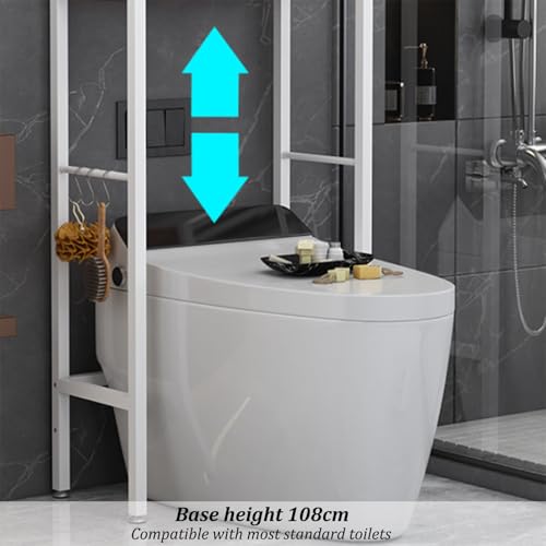 Scaffale portaoggetti sopra il WC, organizer da bagno a 2 ripiani con piedini antiscivolo e ganci a forma di S per risparmiare spazio in bagni, lavanderie e balconi
