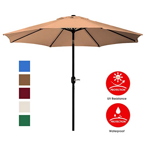 UHINOOS 9 ft Patio Umbrella,Outdoor Umbrella with Crank and 8 Ribs, Polyester Aluminum