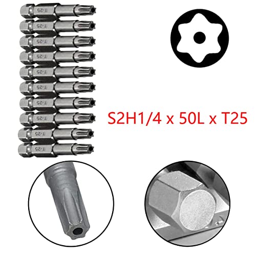 Comok 10Pcs 50Mm Long 1/4 Inch Hex Shank T25 Torx Head Magnetic Screw Driver Bit Set Security Tamper Proof Star 6 Point Screwdriver Kit Tools #TOP1