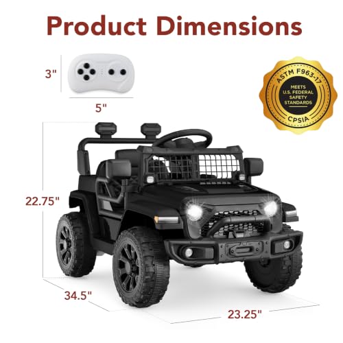 Image of Best Choice Products 12V Kids Ride On Truck Car w /Remote Control, Electric Ride On Car for Toddlers 3-5, Battery Powered Ride On Toy w /LED Lights, 4-Wheel Suspension, Safety Harness - Jet Black