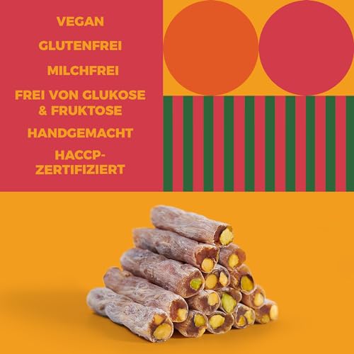Türkische Süßigkeiten von Zest Delites, Vegane Süßigkeiten mit 30% Pistazien, Türkische Süssigkeiten, Lokum, Orange, Vanille, Granatapfel und Schwarzbeeren, 250g