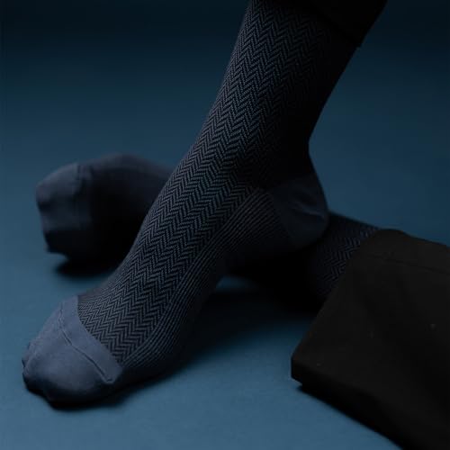 Image of Theater Blue & Black Men's Socks | Mercerised Cotton | Mid Calf Length | Anti-Bacterial | Luxury Office Wear | Breathable & Durable
