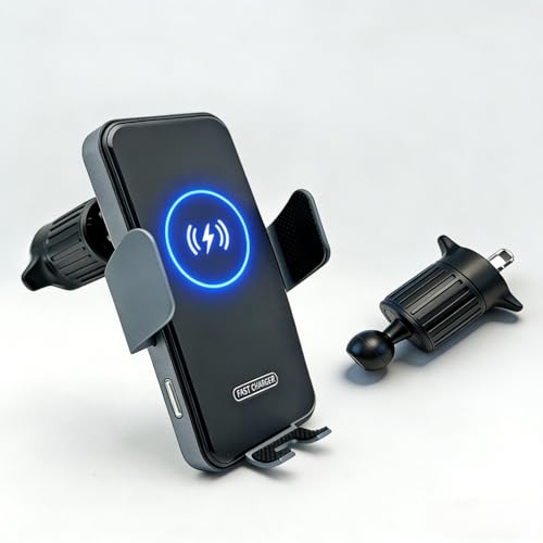 ChargeLuxe Wireless Car Charger Mount with Fast Charging 15W, Automatic Clamping, Touch Sensing Electric Locking, Air Vent Clip for iPhone 17/16/15/14/13 Series, Samsung Galaxy Series (Space Gray)