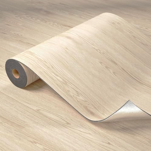 Rollo de Vinilo Autoadhesivo con Veta de Madera, 40X200CM PVC Rollo de Adhesivo Grueso Para Suelos Con Lámina de Aluminio Insonorizante Para Casa y Oficina (QCYM-02, 40X200CM)