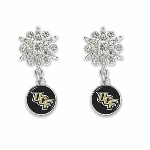 UCF Knights Grace Crystal Starburst Dangle Post Earrings, Silver, Officially Licensed