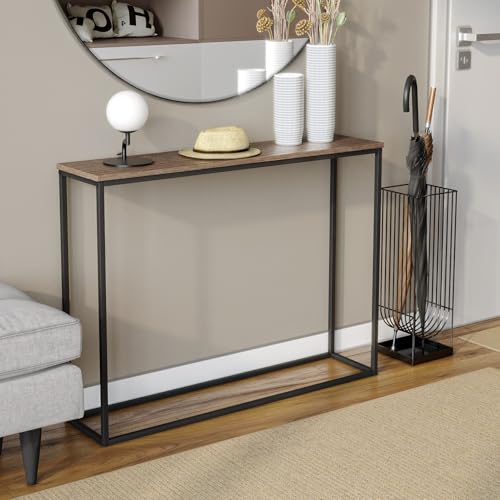 URBNLIVING Mesa consola de madera para pasillo con patas de metal (roble rústico oscuro)