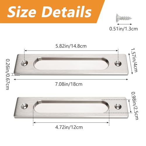 MOROBOR Rectangual Recessed Sliding Door Pulls, 8pcs Brushed Steel Finger Pull Aluminum Alloy Closet Flush Pulls with Mounting Screws for Sliding Barn Door/180mm by MOROBOR - Used condition - Image 2