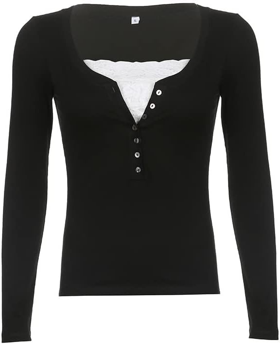 Women Fairy Grunge Tops Y2k Long Sleeve V Neck Button Up Shirt Vintage Aesthetic Tees Harajuku Clothes - Image 4