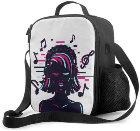 Harooni American Girl Lunch Box, Small Insulated Lunch Bag for Kids Waterproof Reusable Work School Music Sports Style Cooler Lunchbox with Side Pocket