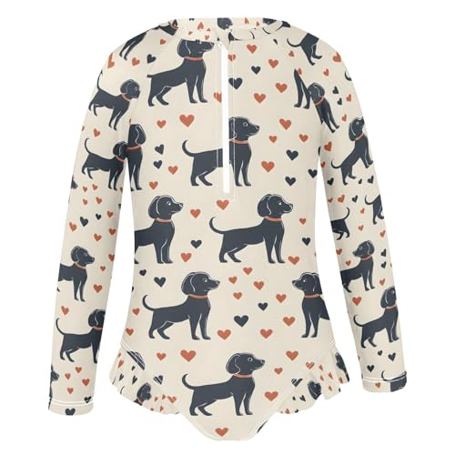ALAZA Black Puppy Dog Love Heart Girls One Piece Swimsuit Long Sleeve Rash Guard Swimsuits UV 50+ Swimwear Zipper2