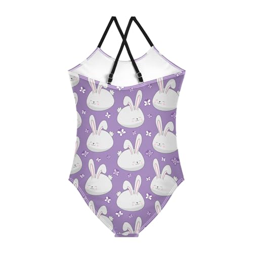 Bunny Butterfly Girls One Piece Swimsuits Purple Sport Halter Swimwear Beach Bathing Suit 9-10T2