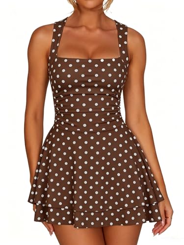 Image of Kaximil Women's Square Neck Ruffle Hem Mini Dress Ruched Waist Short Party Dresses