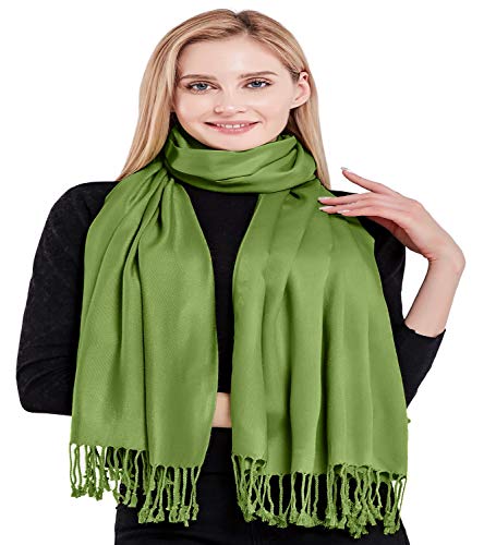 CJ Apparel Green Solid Color Tassels Design Nepalese Shawl Seconds Scarf Wrap Stole Throw Head Wrap Pashmina Hand Made in Nepal New4