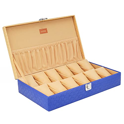 LEDO Watch Box Holder Organizer Case for Men and Women in 12 slots of Watches in Blue Color