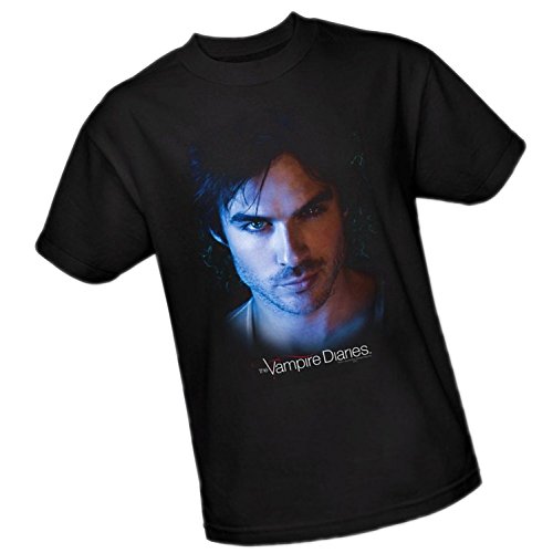 Warner Bros Damon Close-Up - The Vampire Diaries Adult T-Shirt, Small Black