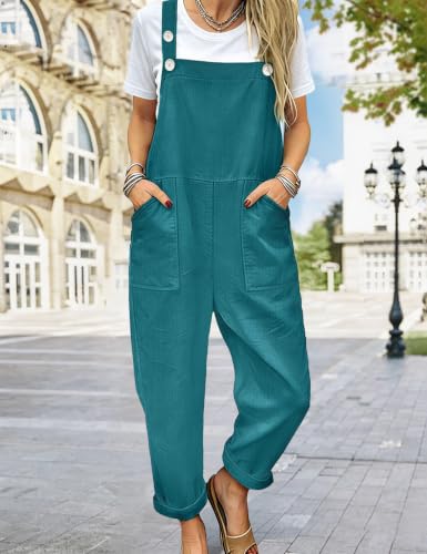 Image of YESNO Women's Overalls Cotton Boho Casual Floral Bib Jumpsuit Baggy Adjustable Strap Romper with Pockets PVV