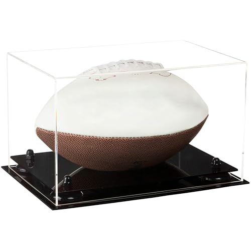 Football Display Case, Durable Clear Display Case with Black Base, Case for Full Size Footballs, Sports Memorabilia, Collectibles, Keepsakes, (A004-BR)