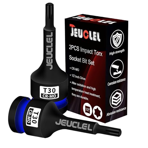 JEUCLEL 2PCS T30 Torx Bit Socket, 1/2" Drive Impact Torx Star 6 Point