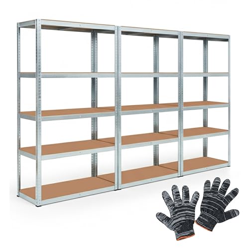 Crystals 3 X Heavy Duty 5 Tier Garage Shelving Units | Metal Shelving Unit with 175kg UDL Per Shelf | Garage Racking & Storage Solution, Metal Racking Shelving for Shed, Garage & Workshop 180x90x40cm