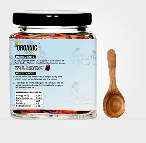 Image of Organic Anand Natural Garlic Pickle (Lahsun Ka Achar), Homemade with No Artificial Colors, Tangy and Delicious (250gm-Pack of 1)