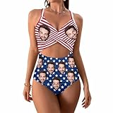 Custom Face Swimsuits for Women|Custom Bathing Suit with Face Bikini|Personalized Swimsuits 4th of July